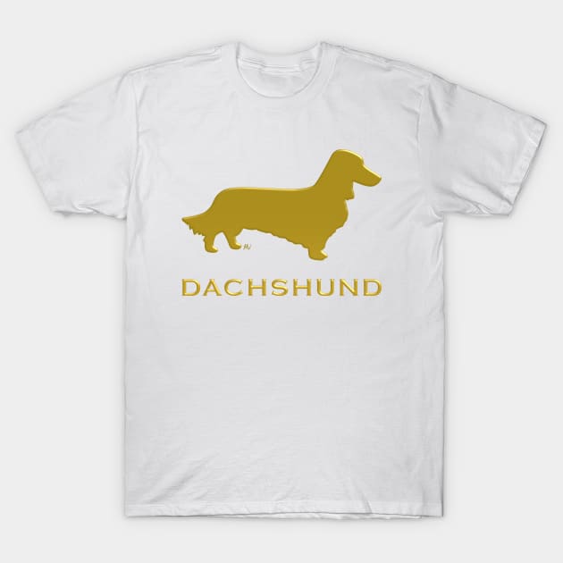 Longhaired Dachshund silhouette golden color T-Shirt by mariauusivirtadesign